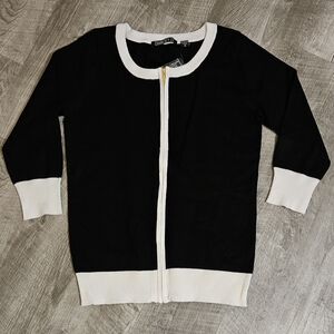 Gramercy 22 Full Zip Blk & Cream Sweater 3/4 Sleeve Size S